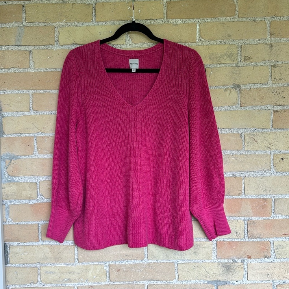 NIC+ZOE Pink V-Neck Sweater